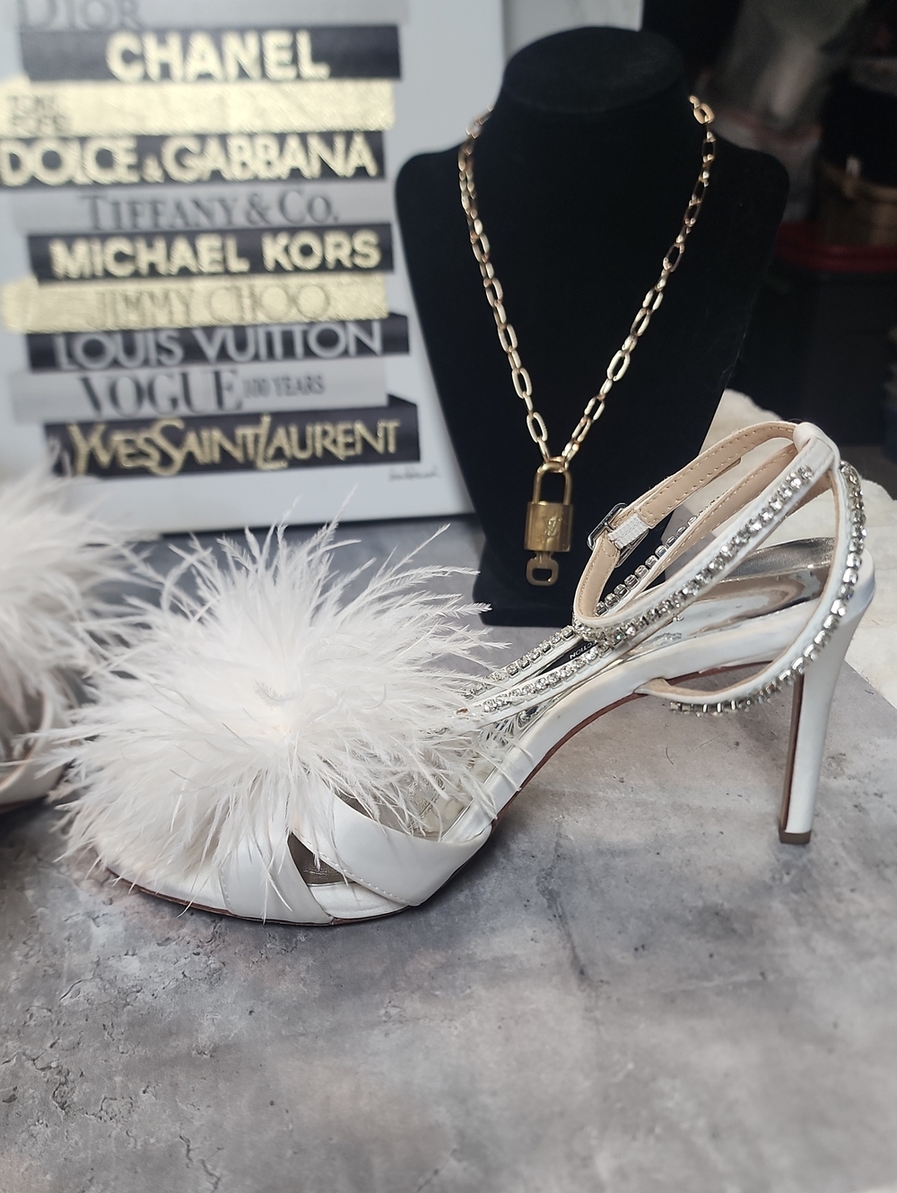 Antonio Melani Strappy Heels With Rhinestones And Feathers